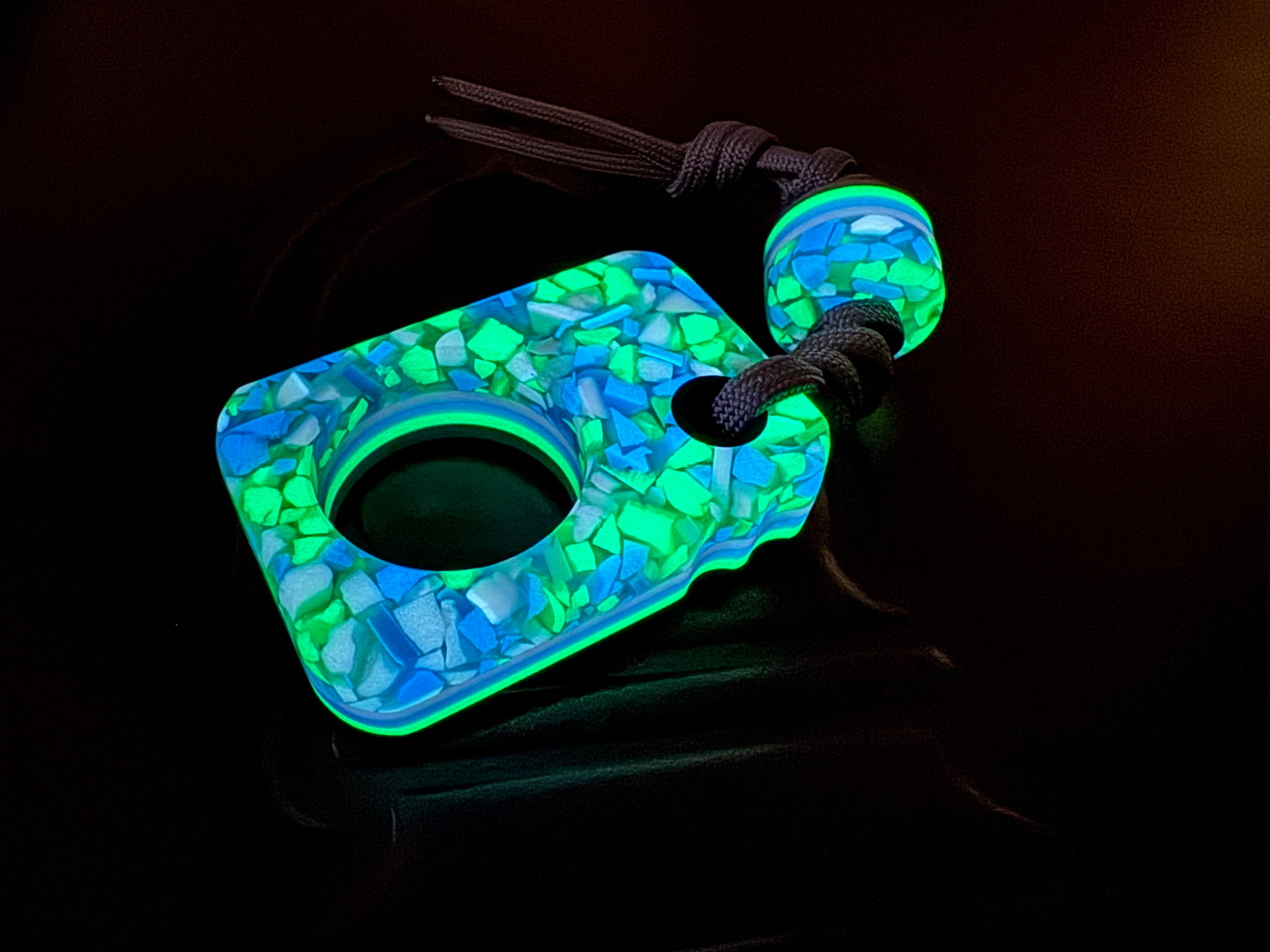 #56 Man Cave EDC Skurfetti Pocket Art with Triple Glow Layers Gray G10 and Matching Bead