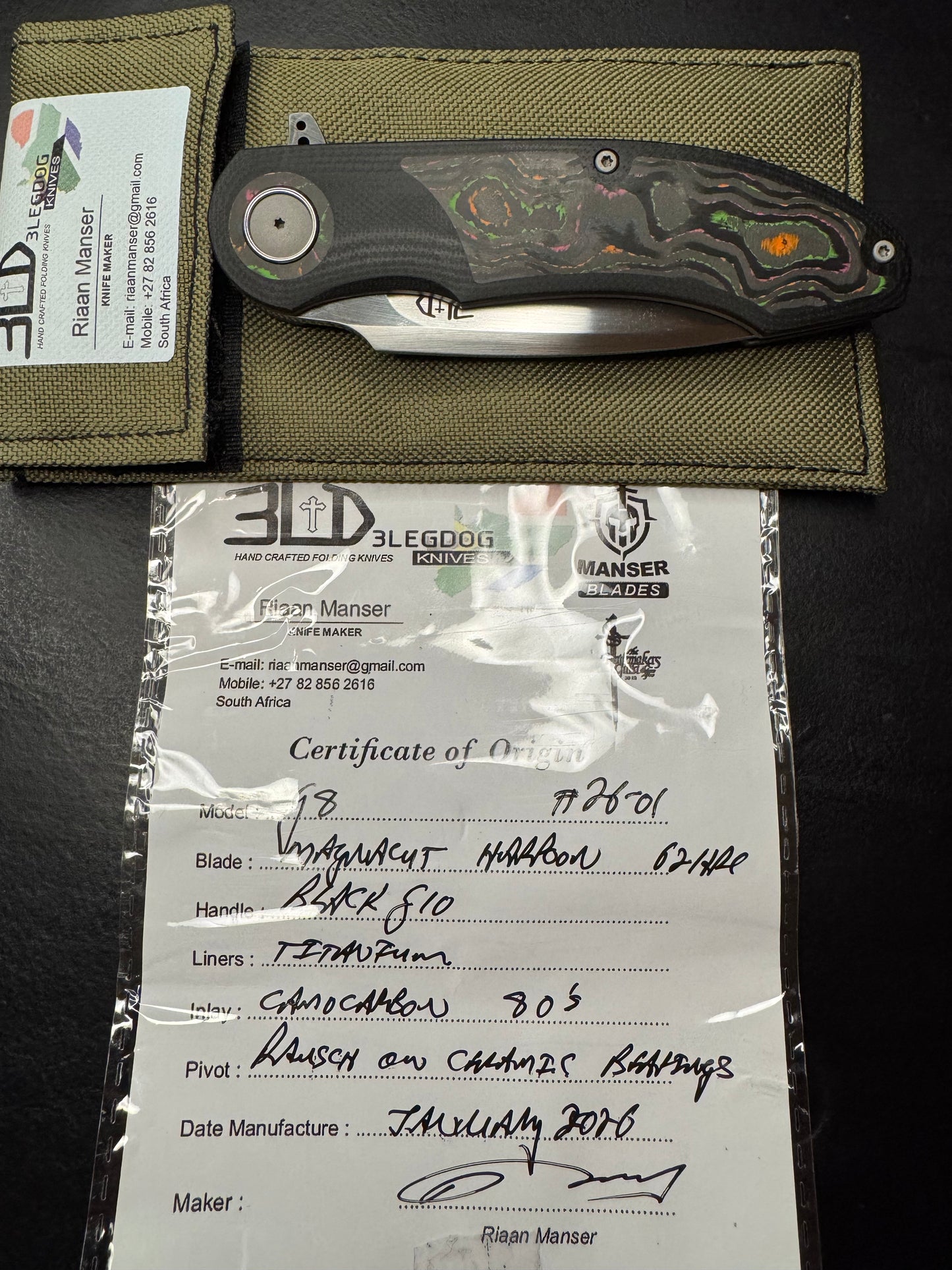 3LD Model G8 RWL 34 Blade with 80s CamoCarbon and Black G10 (Riaan Manser)