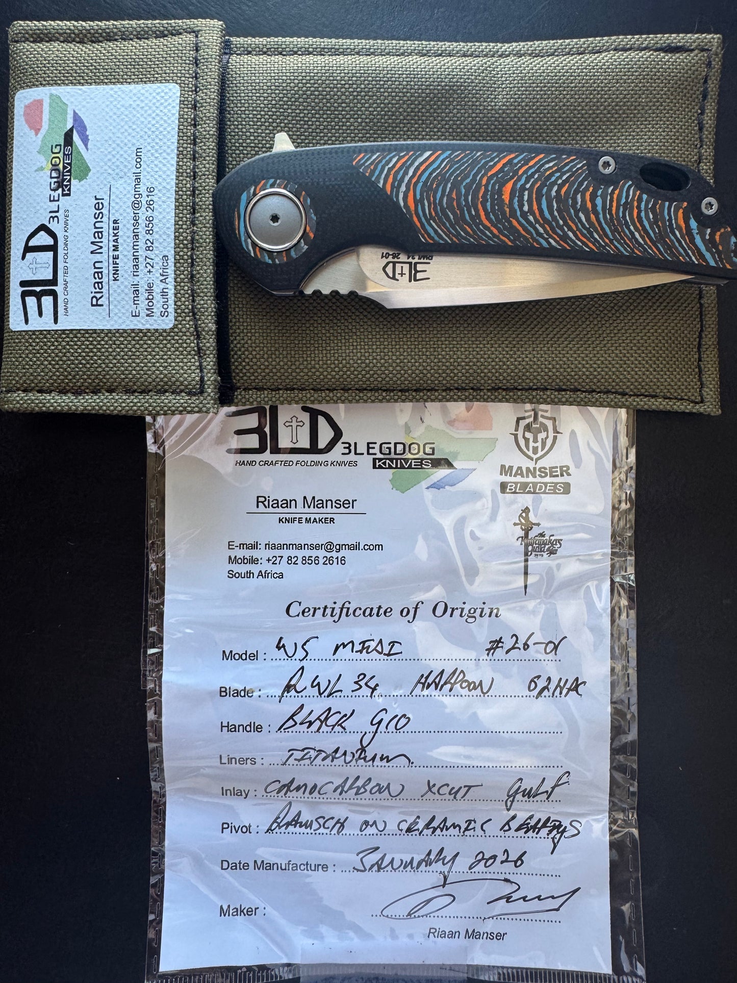 3LD Model W5 Midi RWL 34 Blade with Gulf Crosscut CamoCarbon and Black G10 (Riaan Manser)