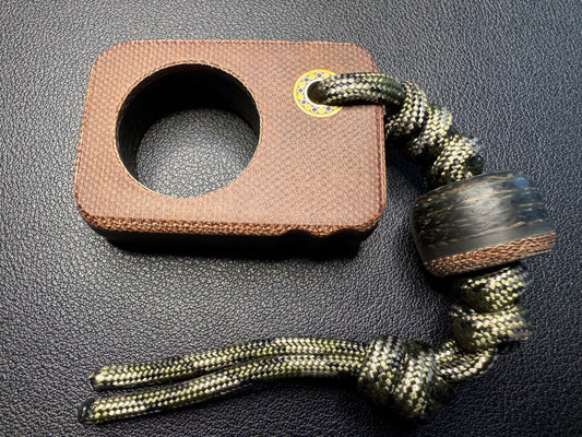 #17 Man Cave EDC Pocket Charm Woodland Burlap Micarta with Single Glow Vintage Micarta