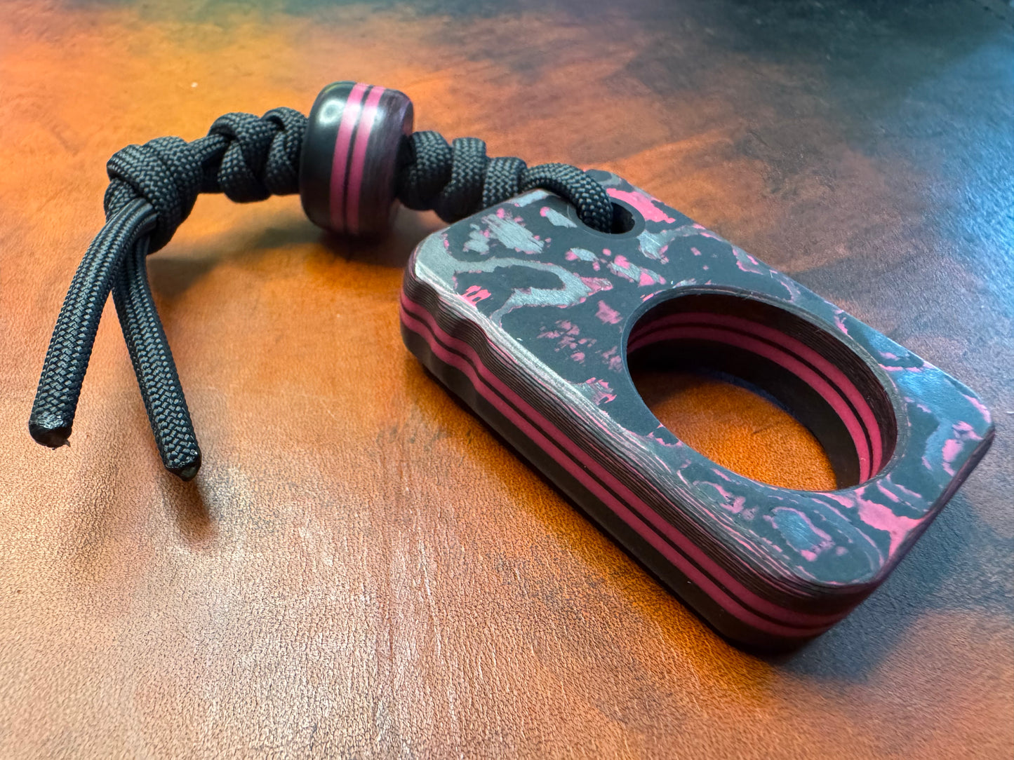 #32 Man Cave EDC Pocket Charm with Hot Pink CamoCarbon with Double Glow Layers