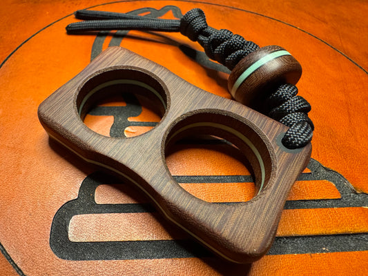 #34 Man Cave EDC Pocket Charm with Vintage Cross Cut Chocolate Micarta and a Tiffany Blue Core