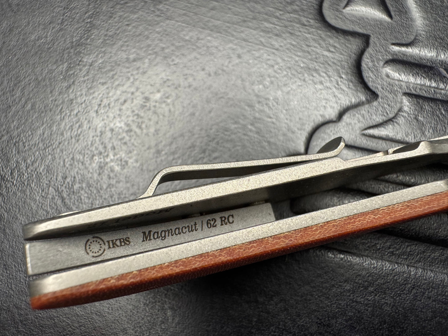 Clark Custom Model 12 Magnacut Blade with Black Timascus Bolster and Linen Micarta Handle