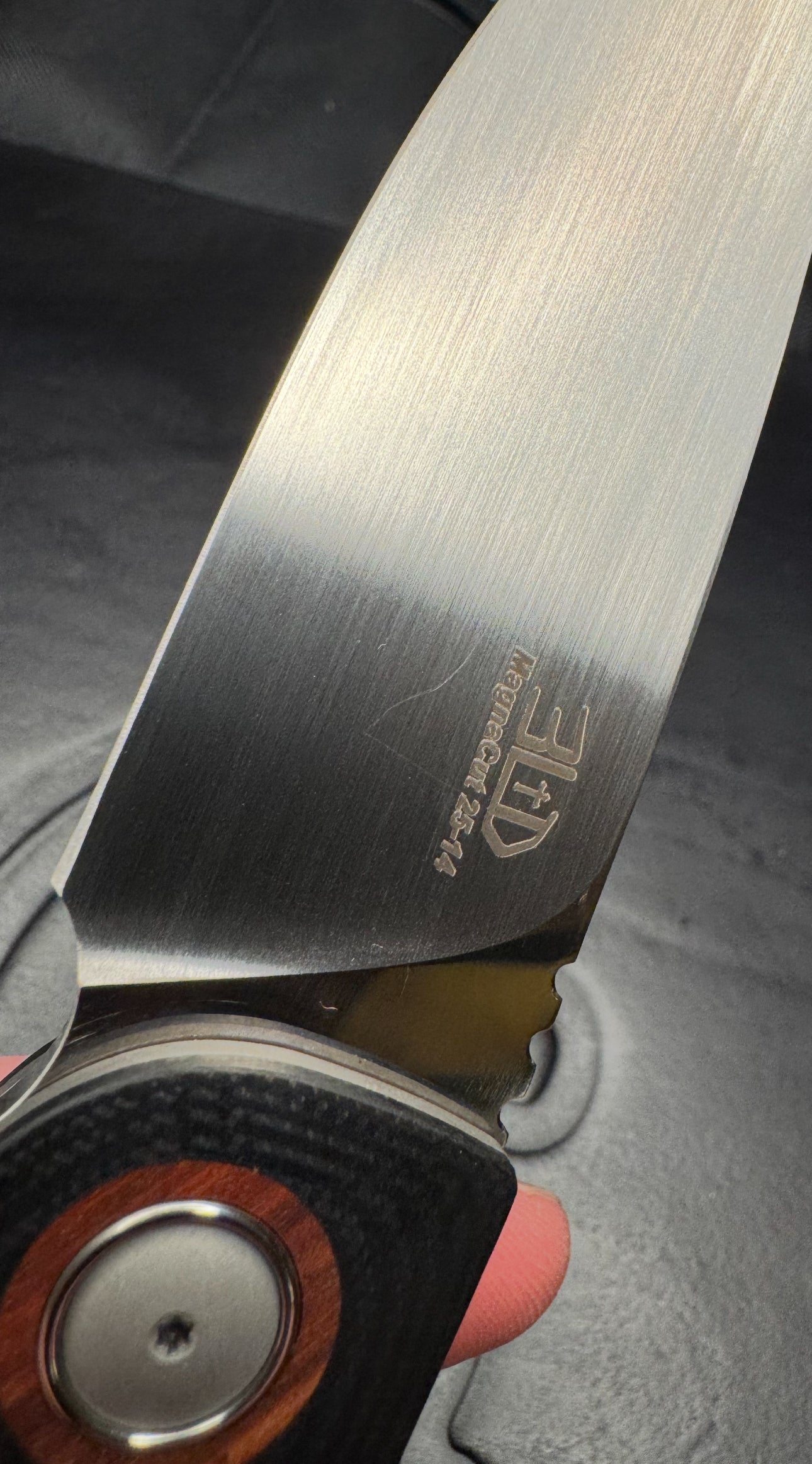 3LD Model H4 Standard Magnacut Custom Folding Knife with Snake Bean Wood Inlay (Riaan Manser)