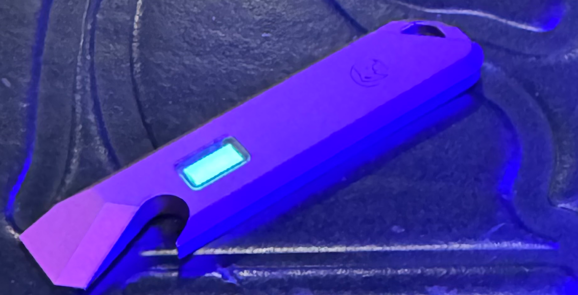 Glow Rhino Pink Anodized Titanium Pry Bar with Green Tritium