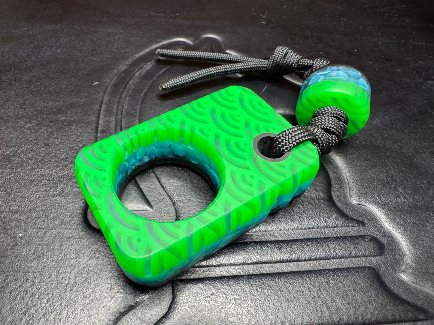 #51 Man Cave EDC Skurfetti Pocket Art with Blue Glow Rock Layer Black G10 and Matching Bead