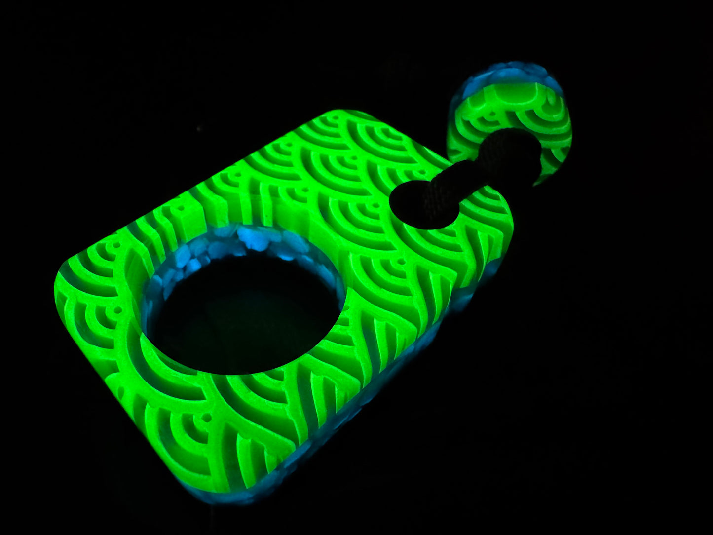 #51 Man Cave EDC Skurfetti Pocket Art with Blue Glow Rock Layer Black G10 and Matching Bead