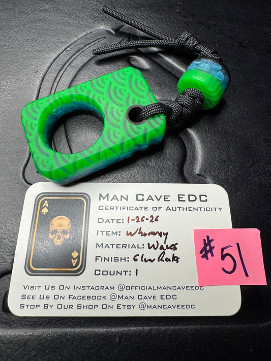 #51 Man Cave EDC Skurfetti Pocket Art with Blue Glow Rock Layer Black G10 and Matching Bead