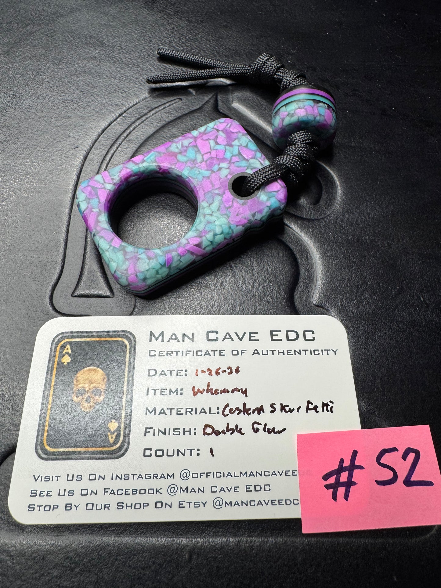 #52 Man Cave EDC Skurfetti Pocket Art with Triple Glow Layers Gray G10 and Matching Bead