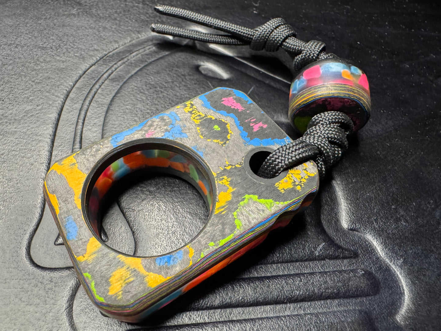 #53 Man Cave EDC Skurfetti Pocket Art with Triple Glow Layers Gray G10 and Matching Bead