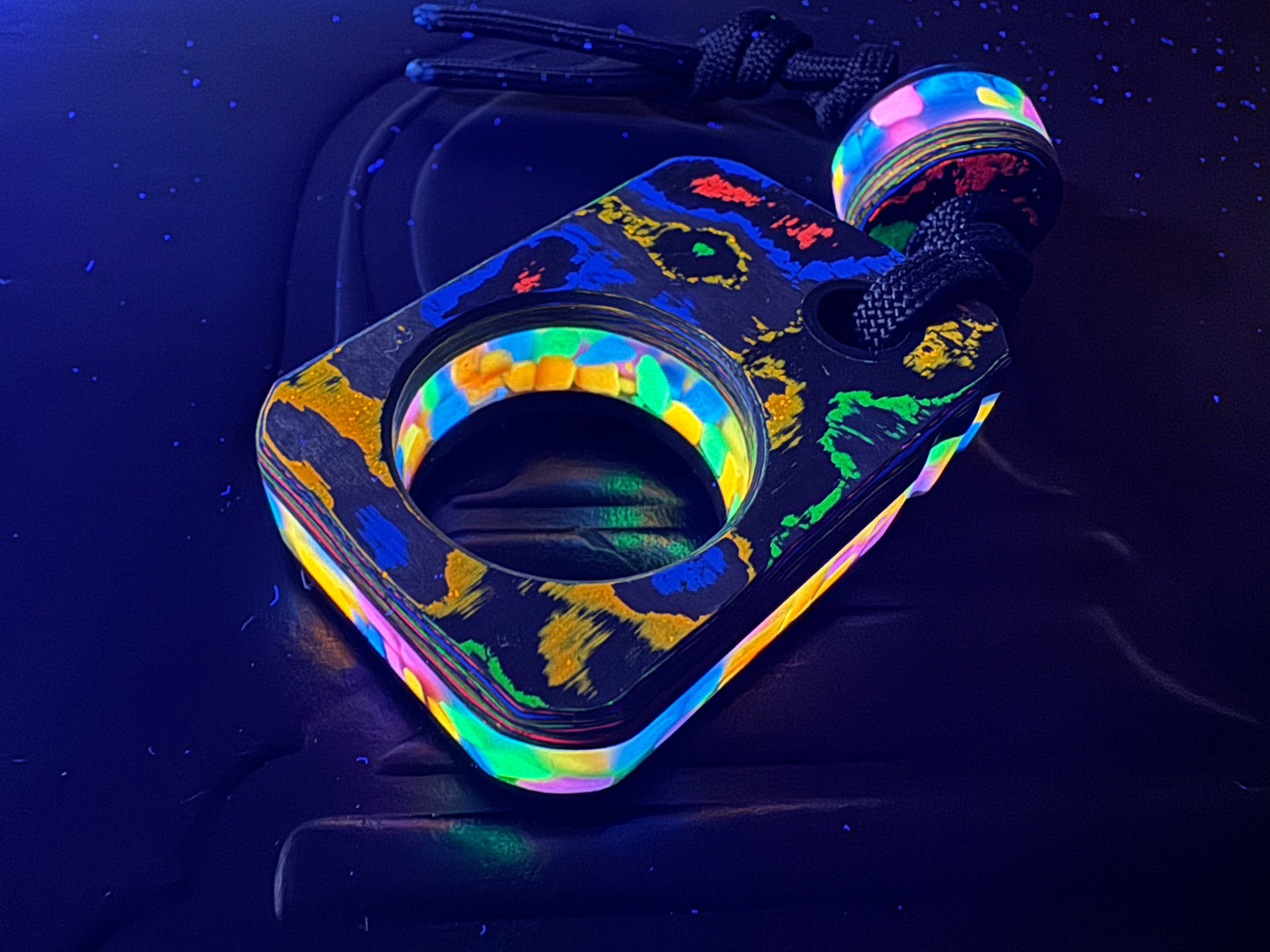 #53 Man Cave EDC Skurfetti Pocket Art with Triple Glow Layers Gray G10 and Matching Bead