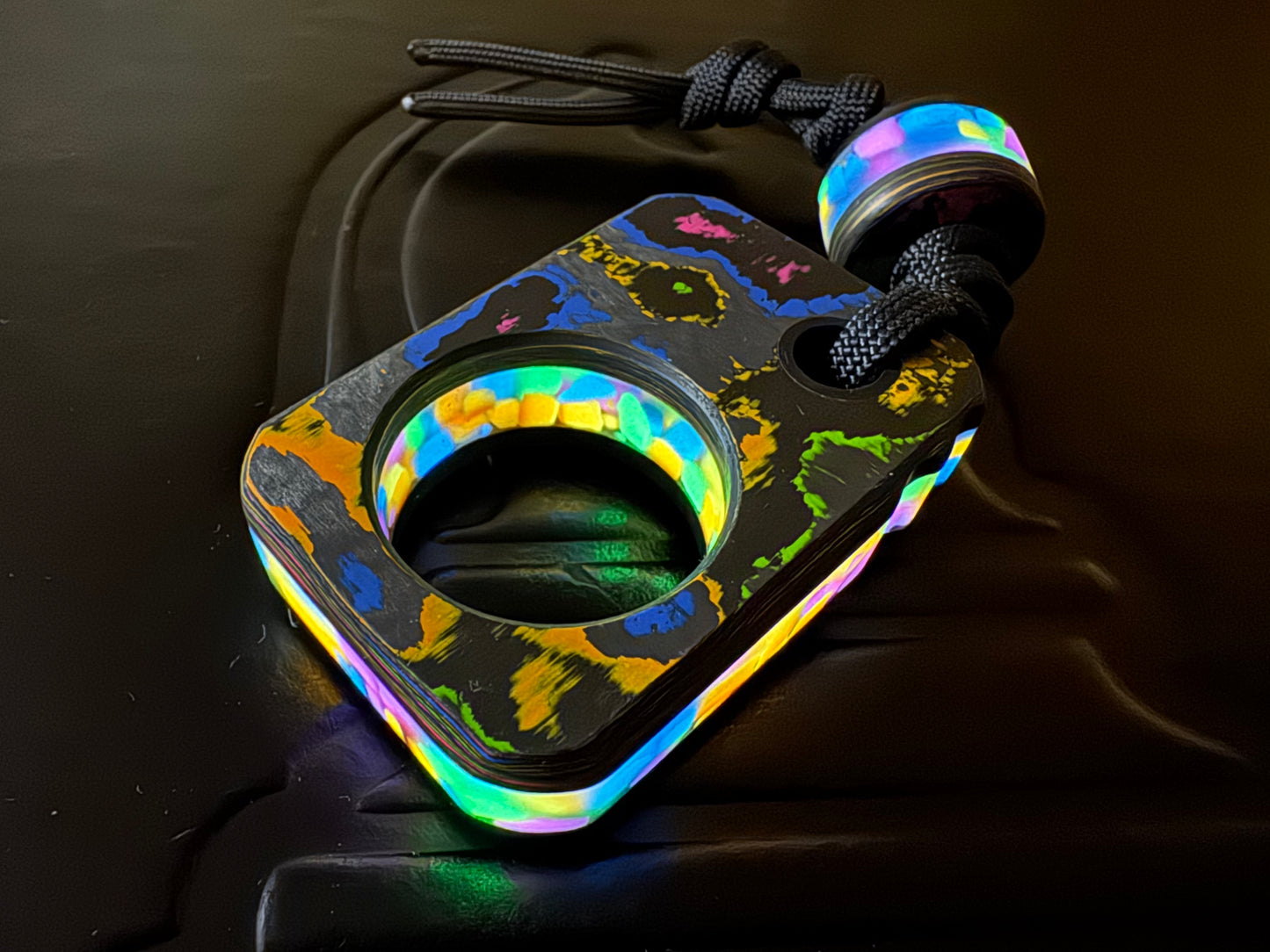 #53 Man Cave EDC Skurfetti Pocket Art with Triple Glow Layers Gray G10 and Matching Bead