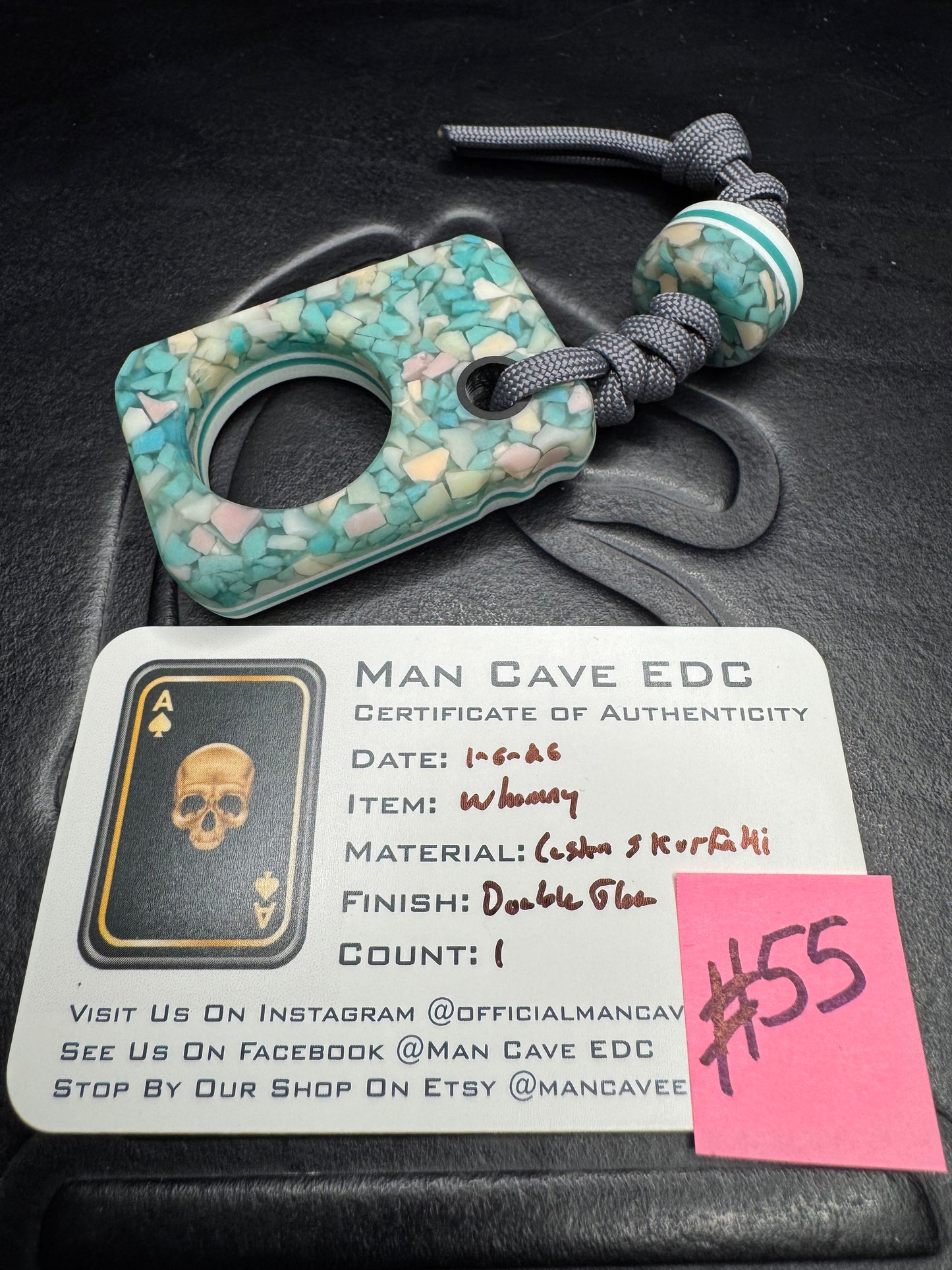 #55 Man Cave EDC Skurfetti Pocket Art with Triple Glow Layers Gray G10 and Matching Bead