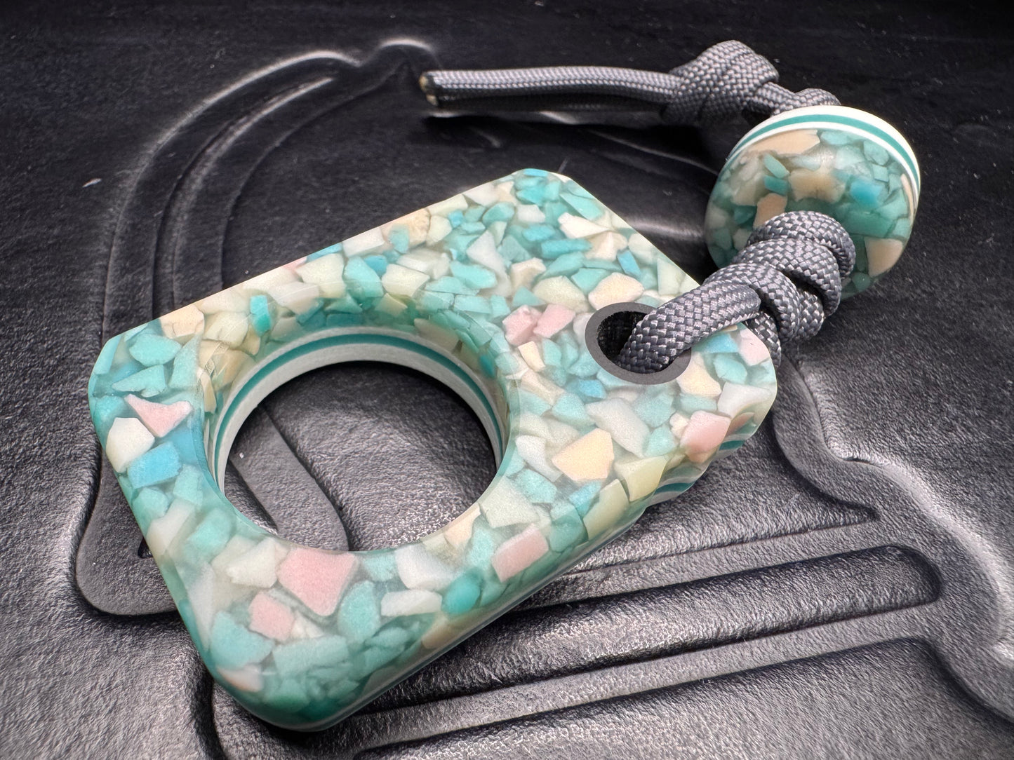 #55 Man Cave EDC Skurfetti Pocket Art with Triple Glow Layers Gray G10 and Matching Bead