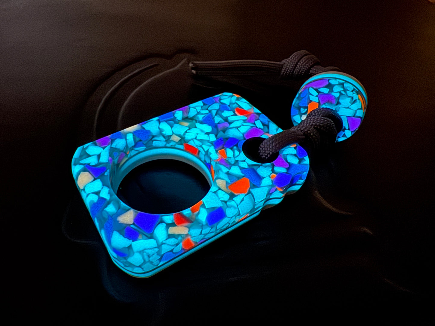 #55 Man Cave EDC Skurfetti Pocket Art with Triple Glow Layers Gray G10 and Matching Bead