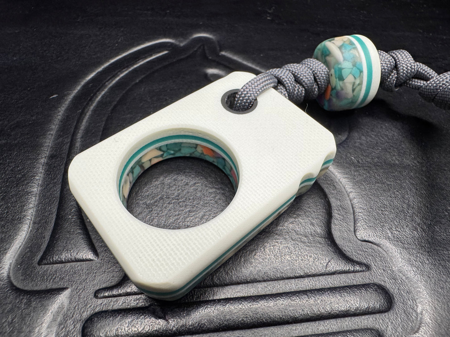 #55 Man Cave EDC Skurfetti Pocket Art with Triple Glow Layers Gray G10 and Matching Bead