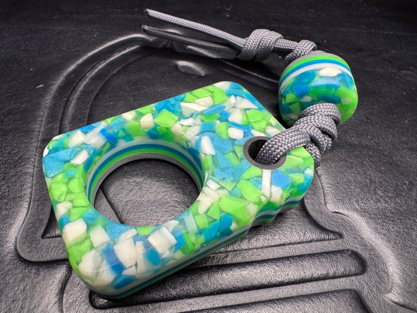 #56 Man Cave EDC Skurfetti Pocket Art with Triple Glow Layers Gray G10 and Matching Bead