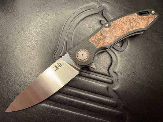 3LD Model H4 Standard RWL 34 Blade with Stabilized Wood Burl and Black G10 (Riaan Manser)