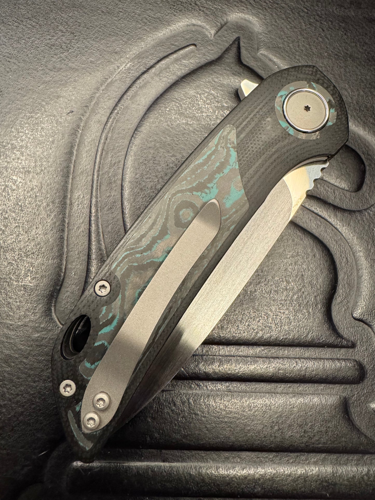 3LD Model W5 Midi RWL 34 Blade with Brittany Blue CamoCarbon and Black G10 (Riaan Manser)