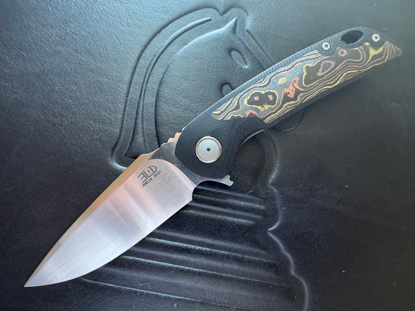 3LD Model W5 Standard RWL 34 Blade with Mokume CamoCarbon and Black G10 (Riaan Manser)