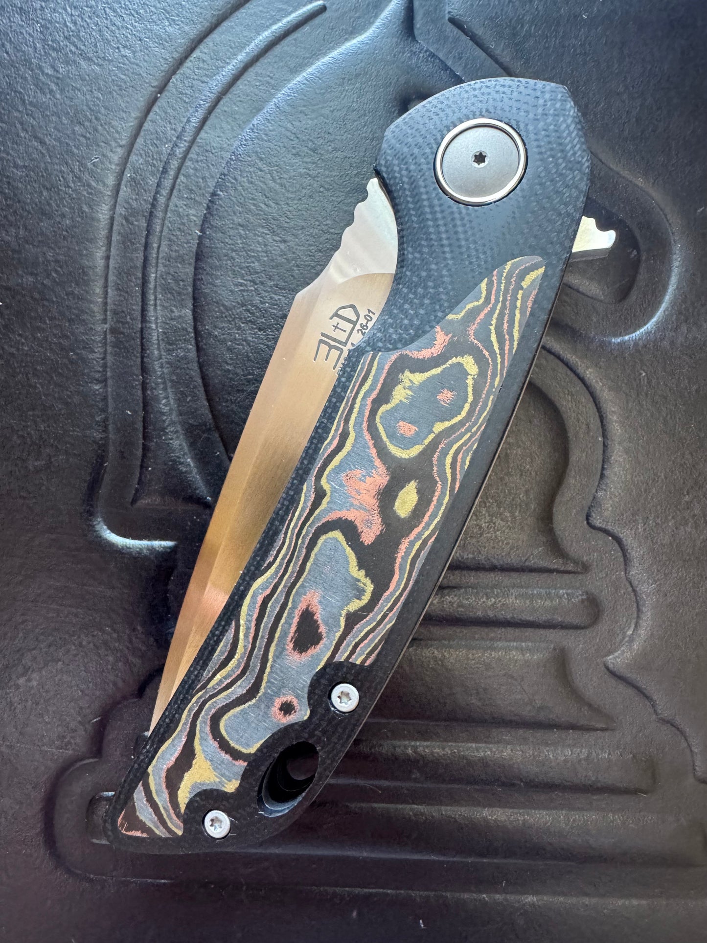 3LD Model W5 Standard RWL 34 Blade with Mokume CamoCarbon and Black G10 (Riaan Manser)