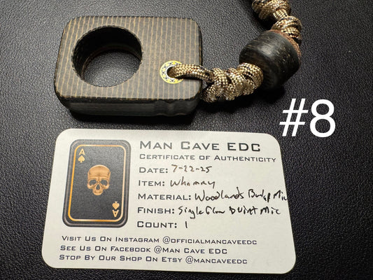 #8 Man Cave EDC Pocket Charm Woodlands Burlap Micarta with Glow Layer