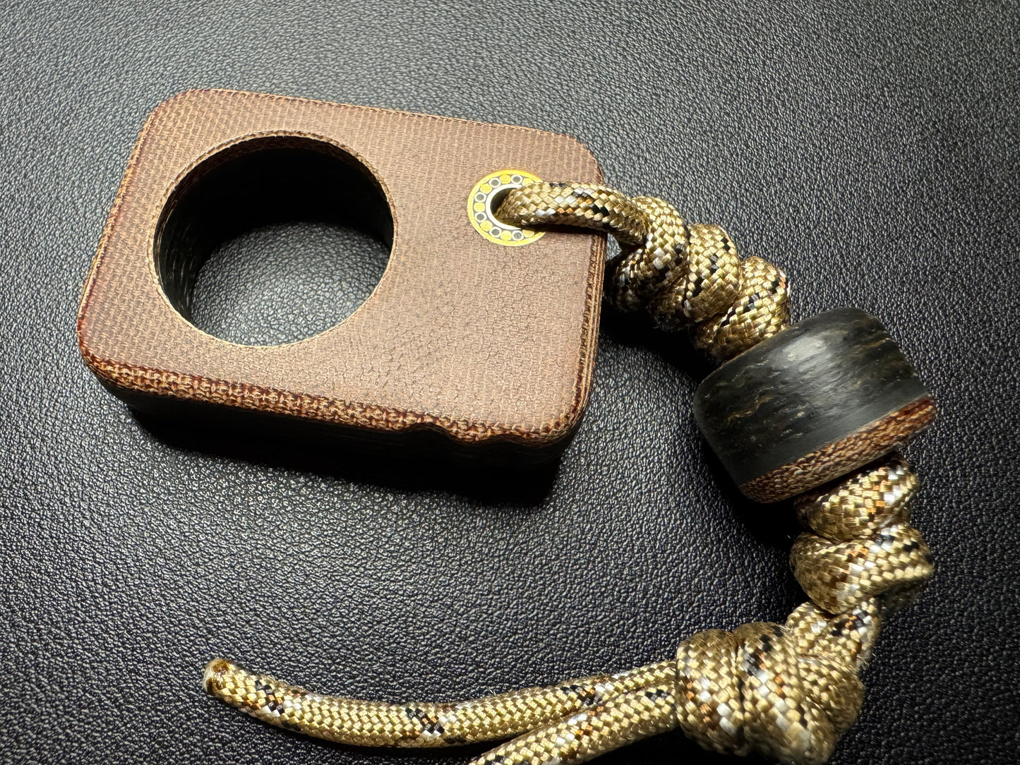 #8 Man Cave EDC Pocket Charm Woodlands Burlap Micarta with Glow Layer