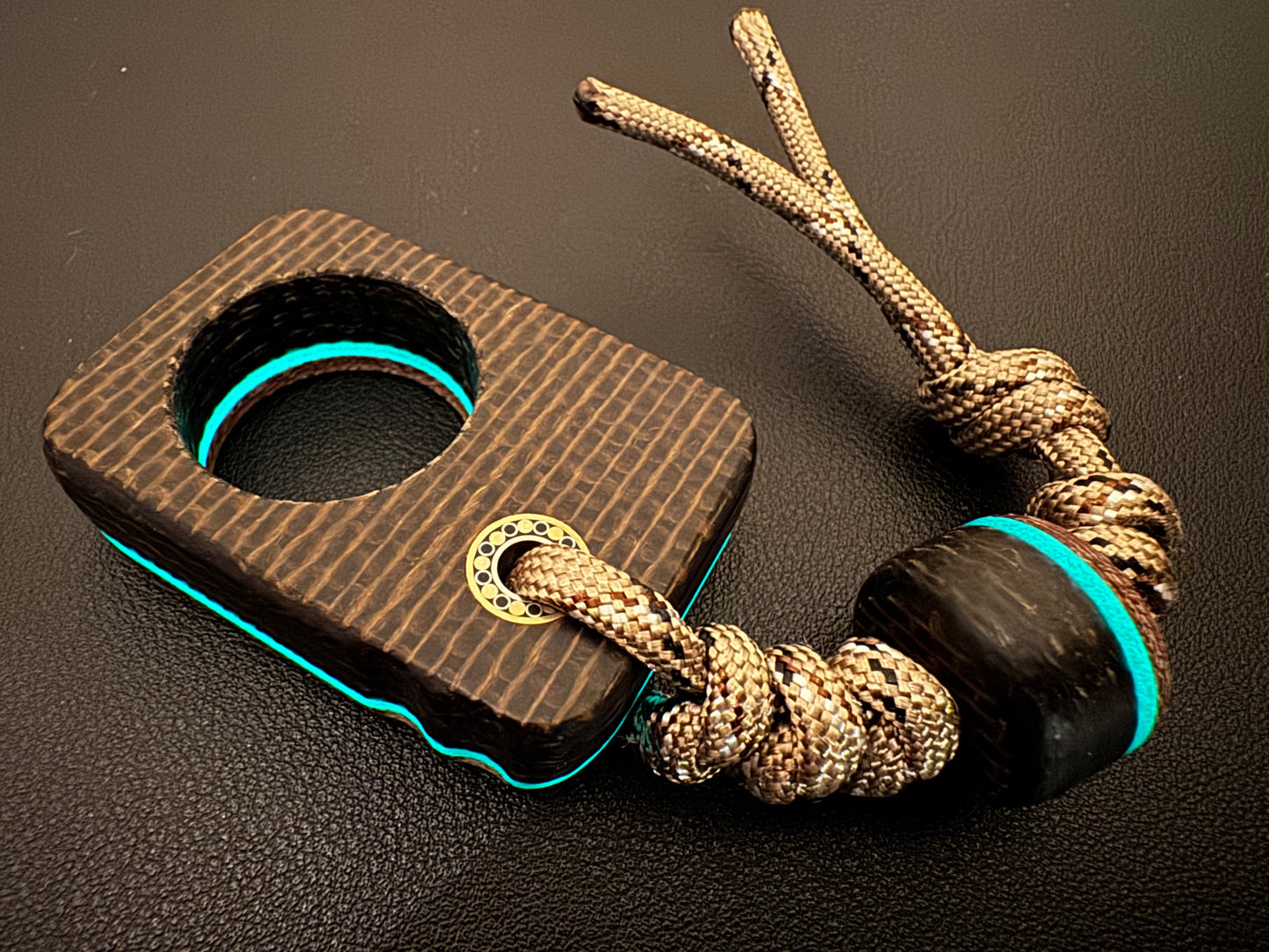 #8 Man Cave EDC Pocket Charm Woodlands Burlap Micarta with Glow Layer