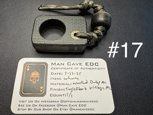 #17 Man Cave EDC Pocket Charm Woodland Burlap Micarta with Single Glow Vintage Micarta