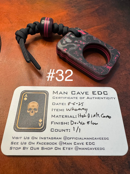 #32 Man Cave EDC Pocket Charm with Hot Pink CamoCarbon with Double Glow Layers
