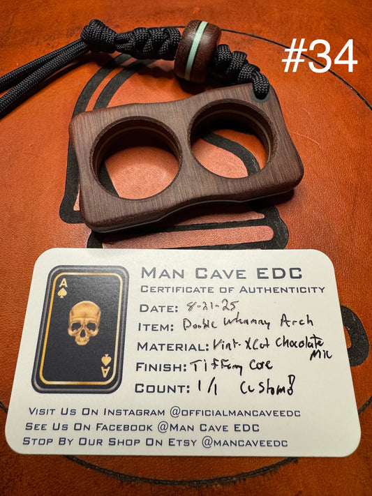#34 Man Cave EDC Pocket Charm with Vintage Cross Cut Chocolate Micarta and a Tiffany Blue Core