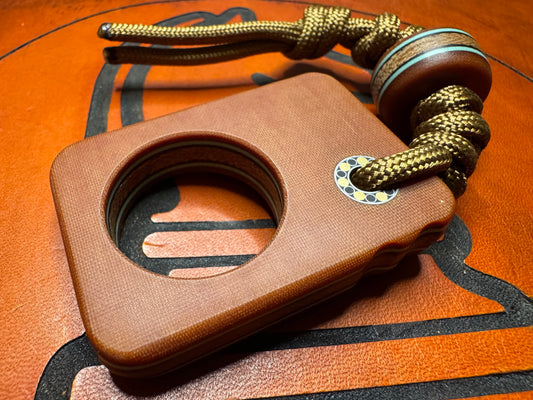 #35 Man Cave EDC Pocket Charm with Vintage Butterscotch Linen Micarta and a Vintage Westinghouse Micarta Core with Tiffany Blue Liners