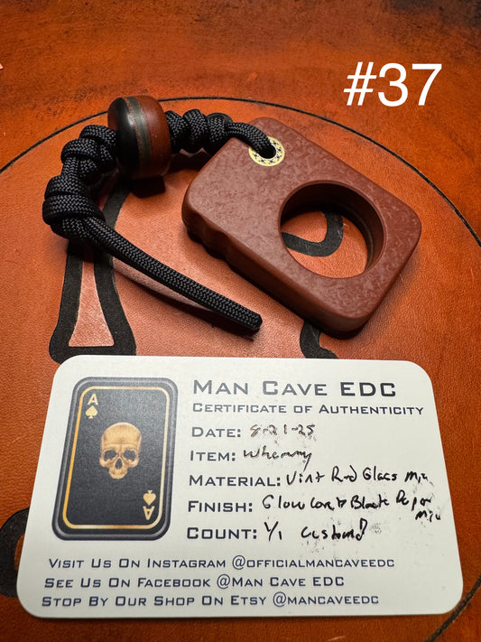 #37 Man Cave EDC Pocket Charm with Vintage Red Glass Micarta with Covert Glow Core and Black Micarta