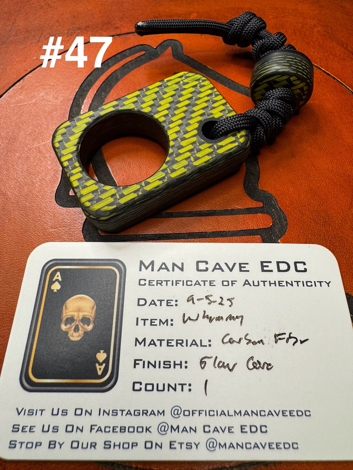 #47 Man Cave EDC Yellow Carbon Fiber Pocket Charm with Glow Core