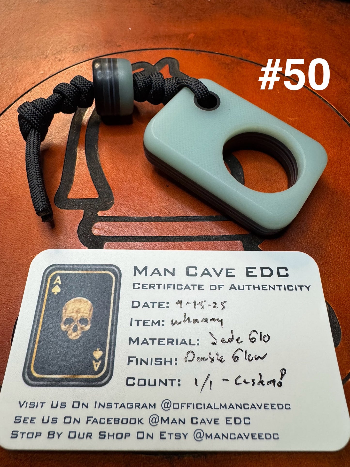 #50 Man Cave EDC Jade G10 Pocket Charm with Double Glow Layers