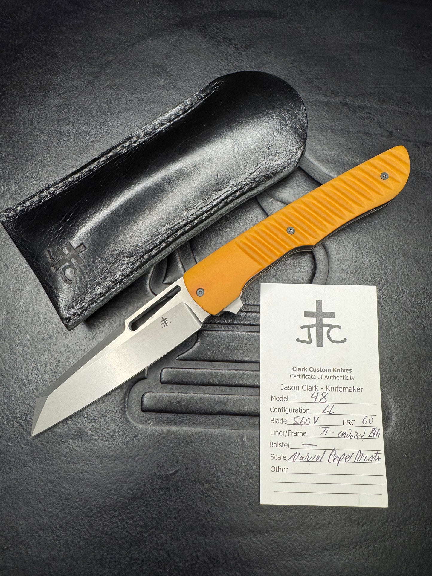 Clark Custom Model 48 S60V Blade with Natural Paper Micarta Handle