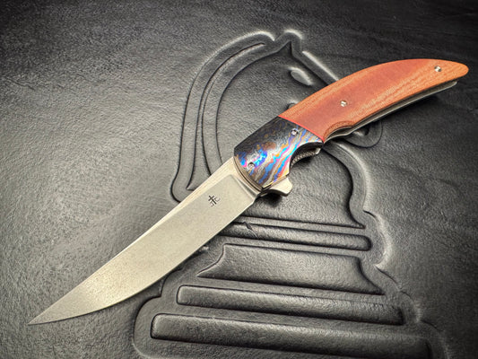 Clark Custom Model 12 Magnacut Blade with Black Timascus Bolster and Linen Micarta Handle