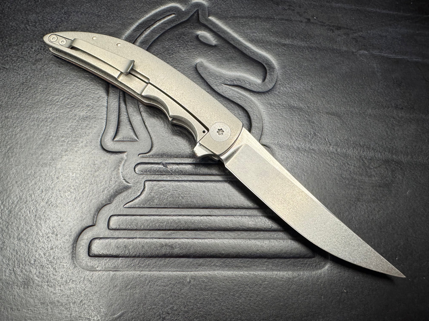 Clark Custom Model 12 Magnacut Blade with Black Timascus Bolster and Linen Micarta Handle