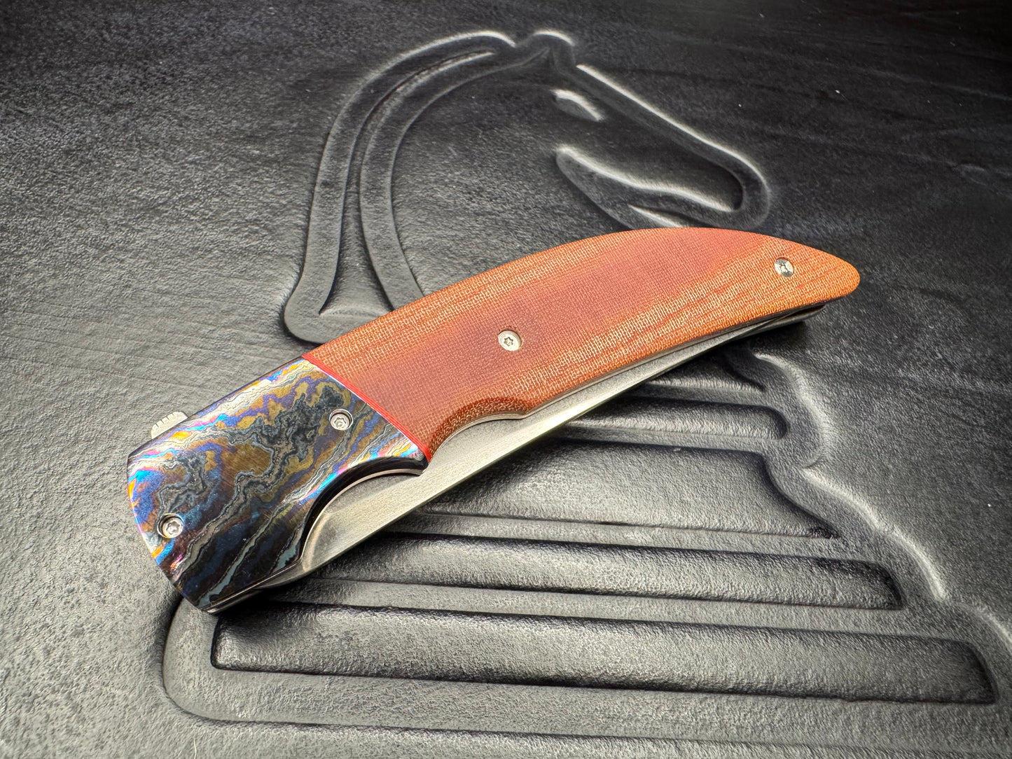 Clark Custom Model 12 Magnacut Blade with Black Timascus Bolster and Linen Micarta Handle