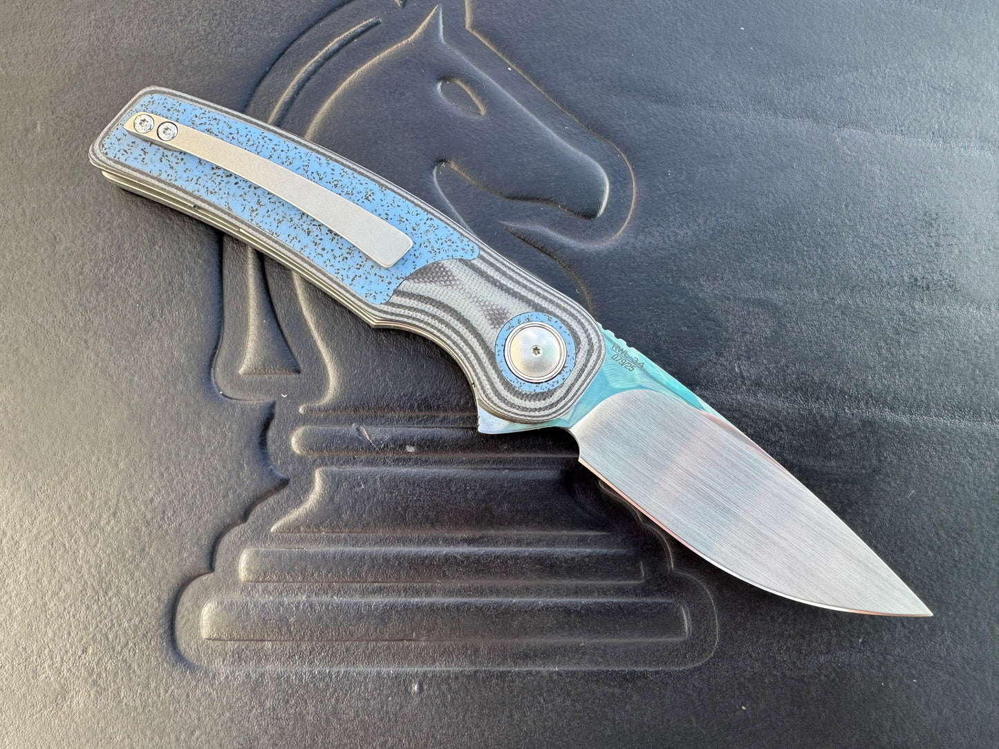 Johan Van Der Walt Model JB1 RWL 34 Blade with Black G10 and Blue Griptech Handle