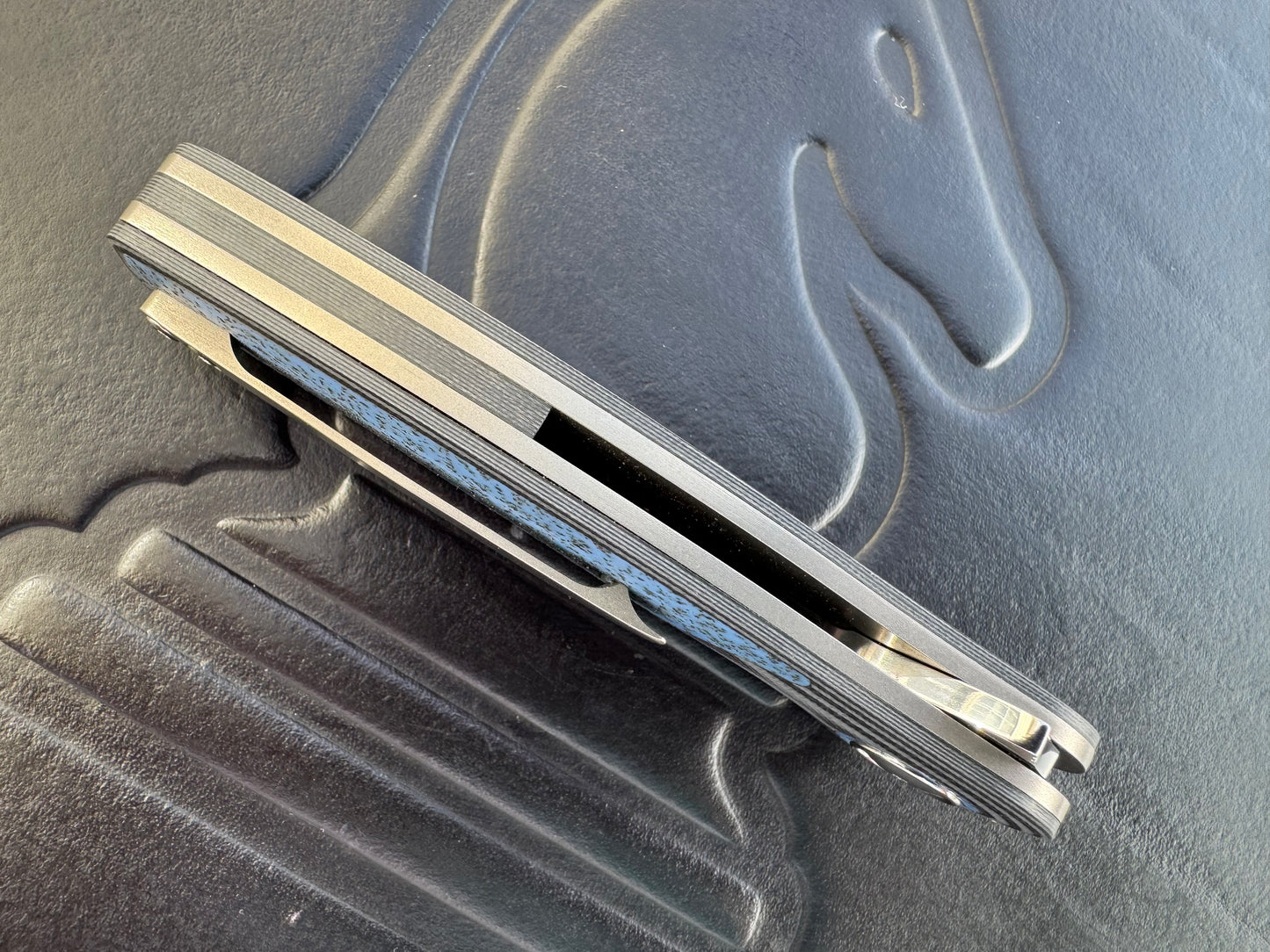 Johan Van Der Walt Model JB1 RWL 34 Blade with Black G10 and Blue Griptech Handle