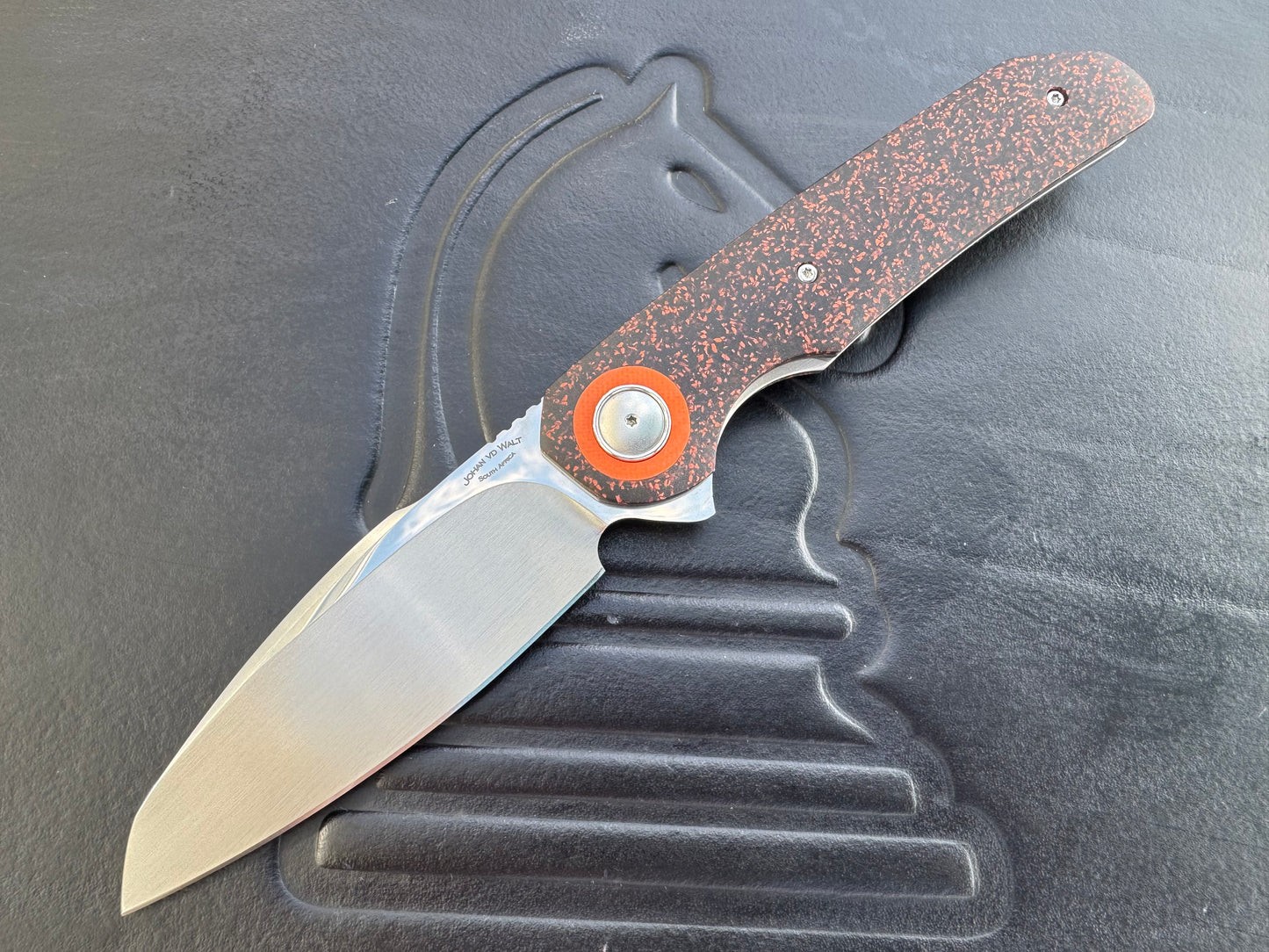 Johan Van Der Walt Model JB3 RWL 34 Blade with Orange Griptech Scales