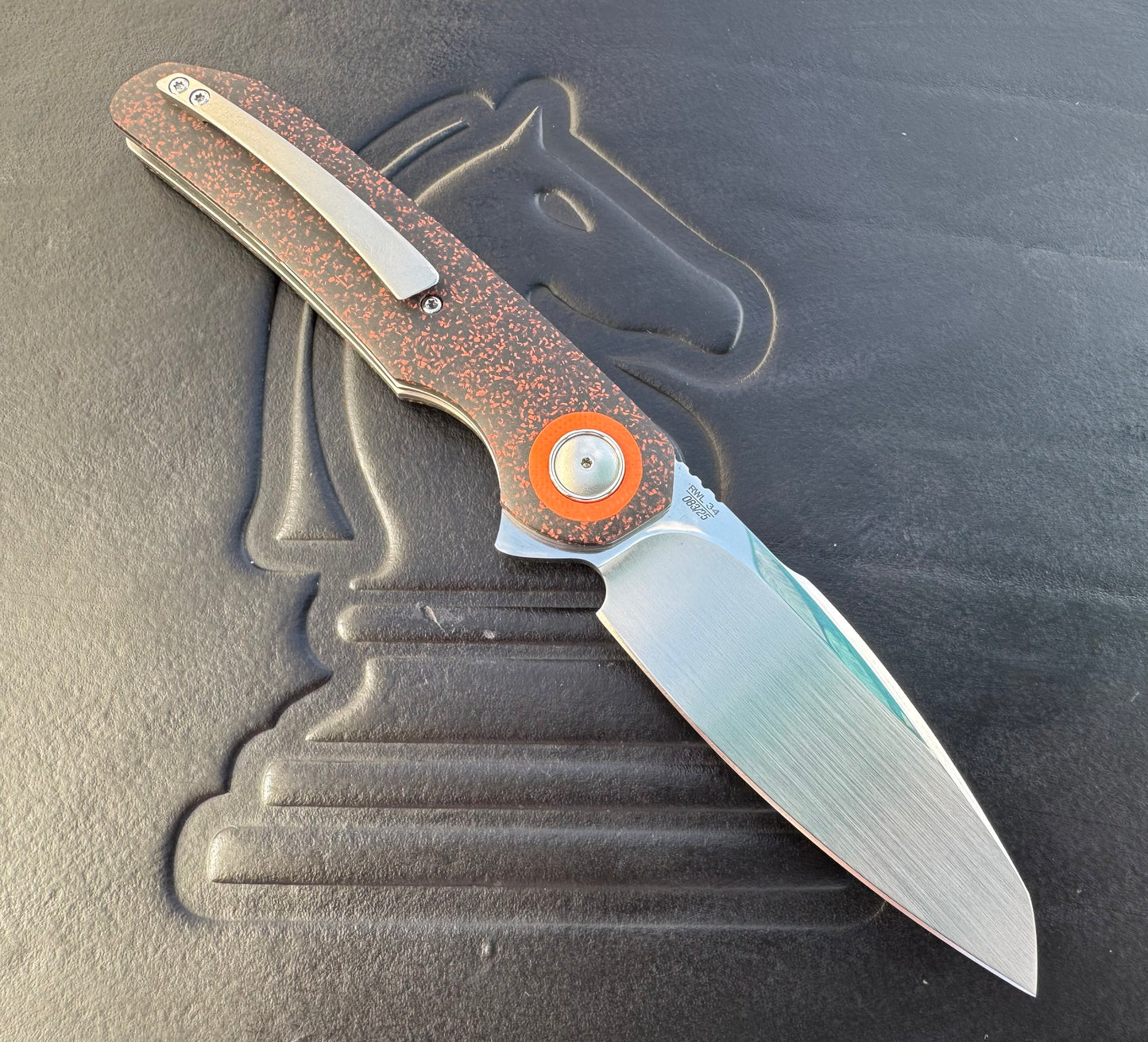 Johan Van Der Walt Model JB3 RWL 34 Blade with Orange Griptech Scales