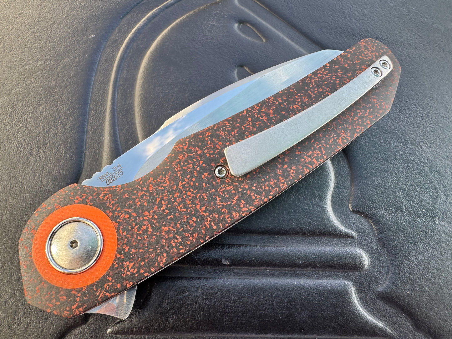 Johan Van Der Walt Model JB3 RWL 34 Blade with Orange Griptech Scales