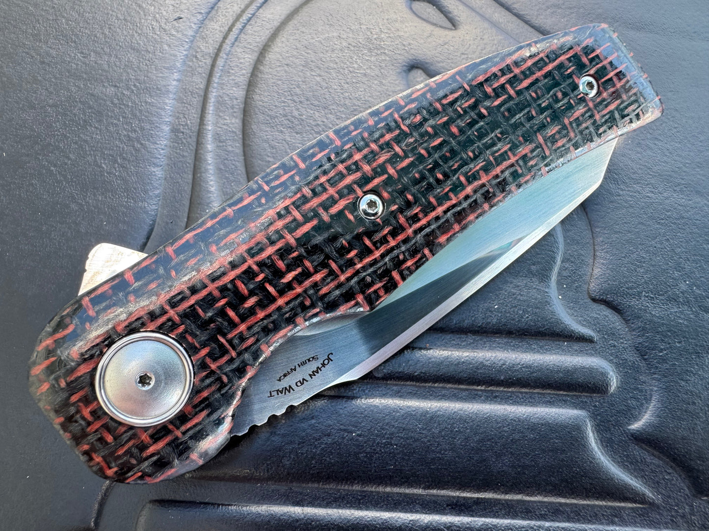 Johan Van Der Walt Model JB1 RWL 34 Blade with Burlap Micarta Handle