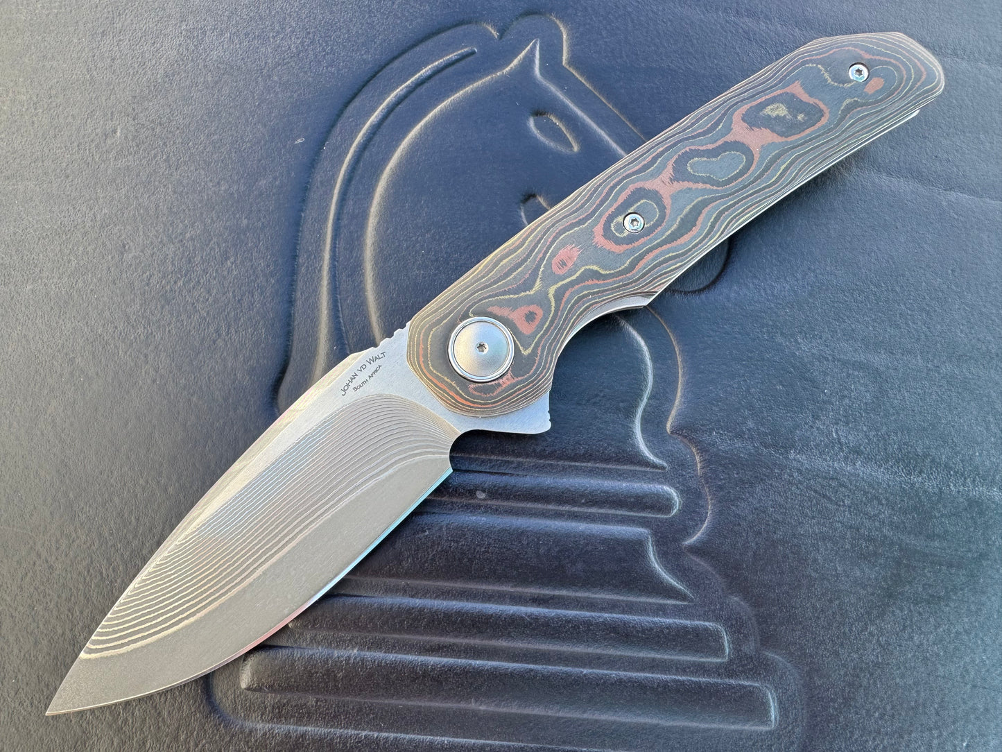 Johan Van Der Walt Custom Model JB3 Damascus with Mokume CamoCarbon Handles
