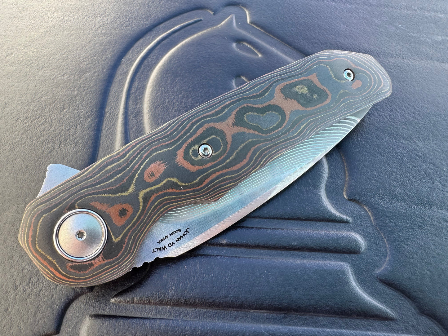 Johan Van Der Walt Custom Model JB3 Damascus with Mokume CamoCarbon Handles