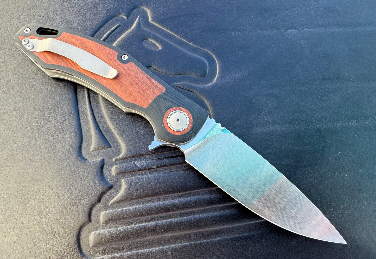 3LD Model H4 Standard Magnacut Custom Folding Knife with Snake Bean Wood Inlay (Riaan Manser)