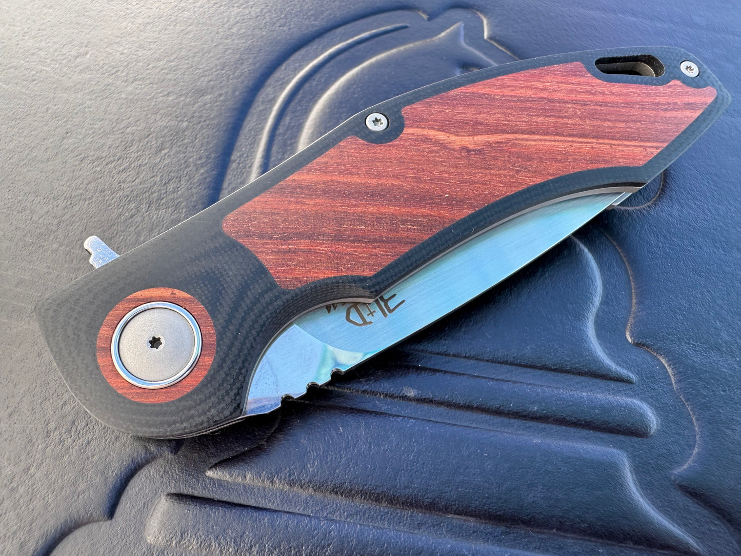 3LD Model H4 Standard Magnacut Custom Folding Knife with Snake Bean Wood Inlay (Riaan Manser)