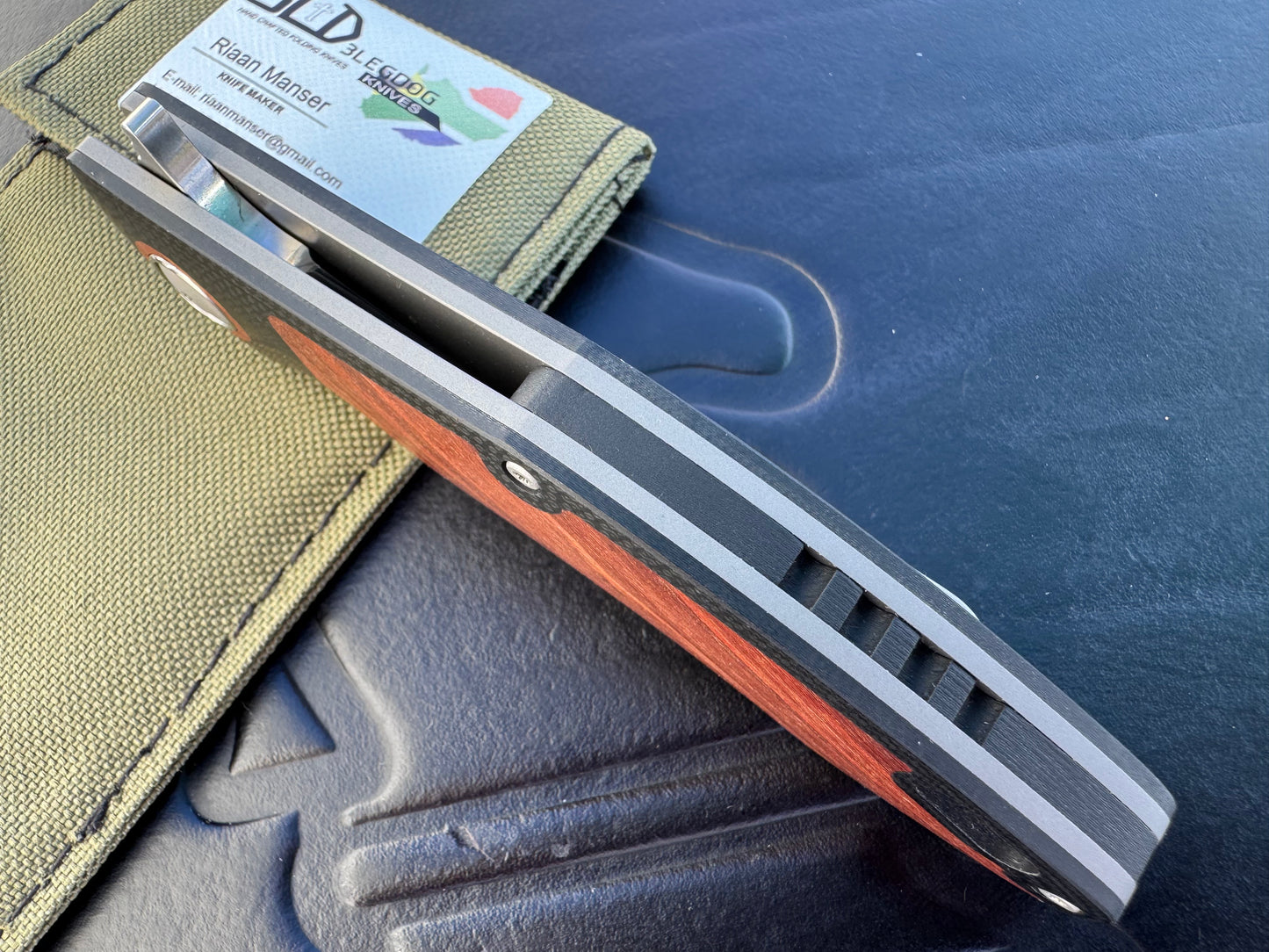 3LD Model H4 Standard Magnacut Custom Folding Knife with Snake Bean Wood Inlay (Riaan Manser)